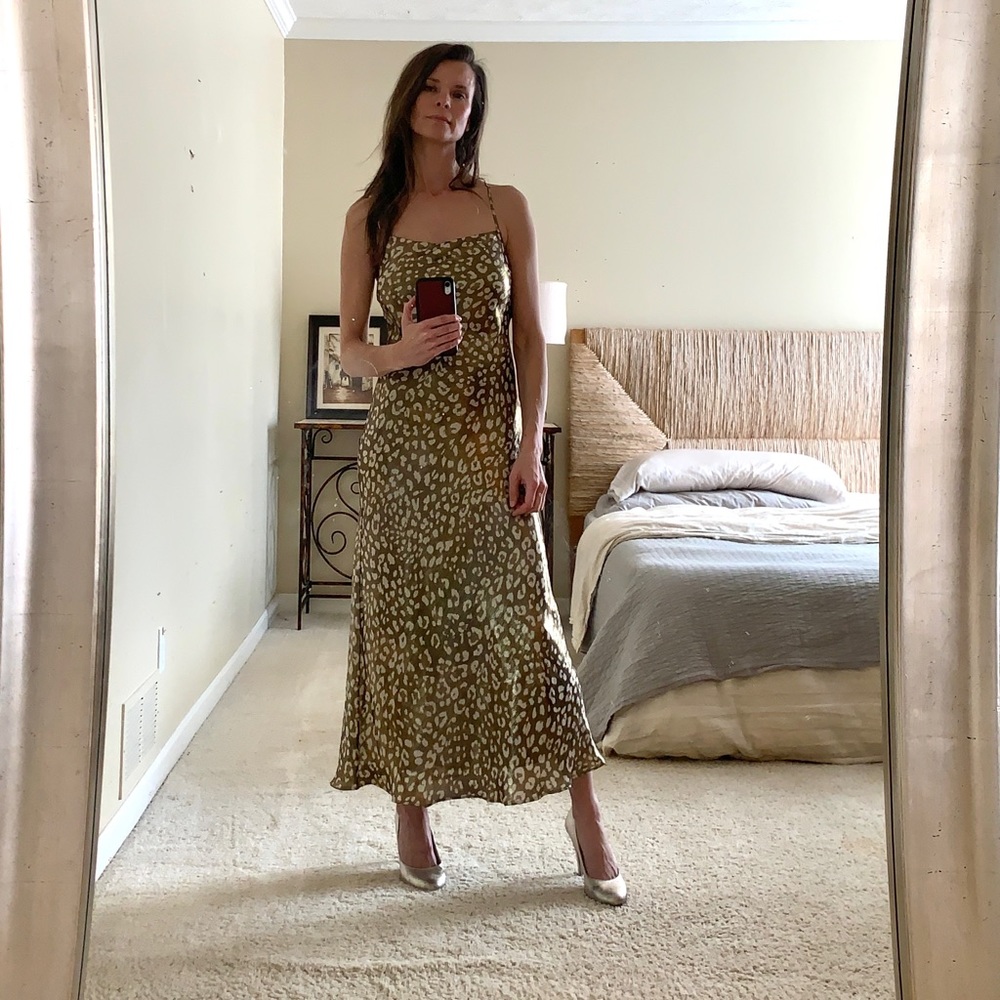 Zara Animal Print Metallic Slip Dress